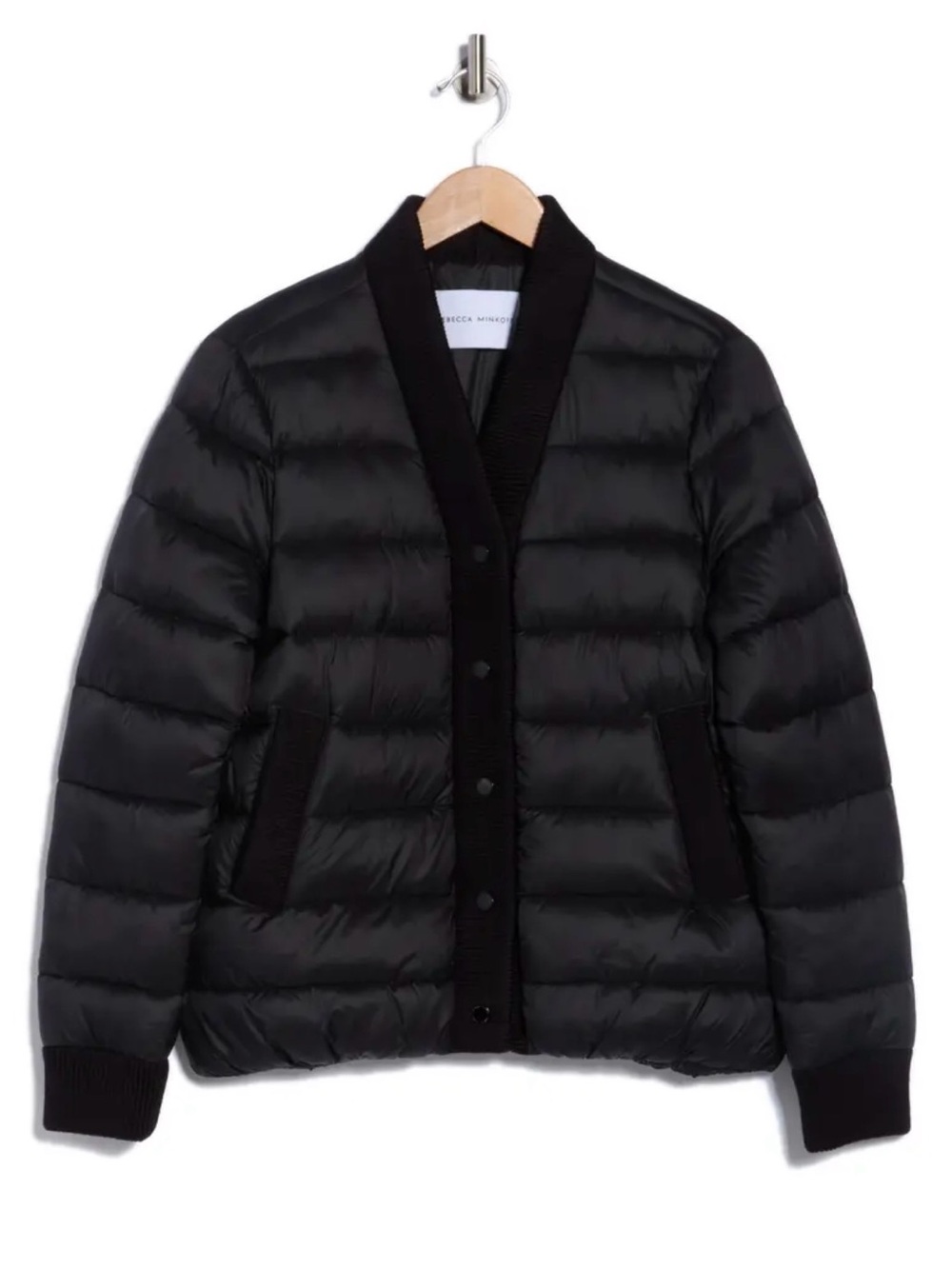 Rebecca Minkoff Black Quilted Puffer Jacket with Rib Trim - Picture 2 of 8